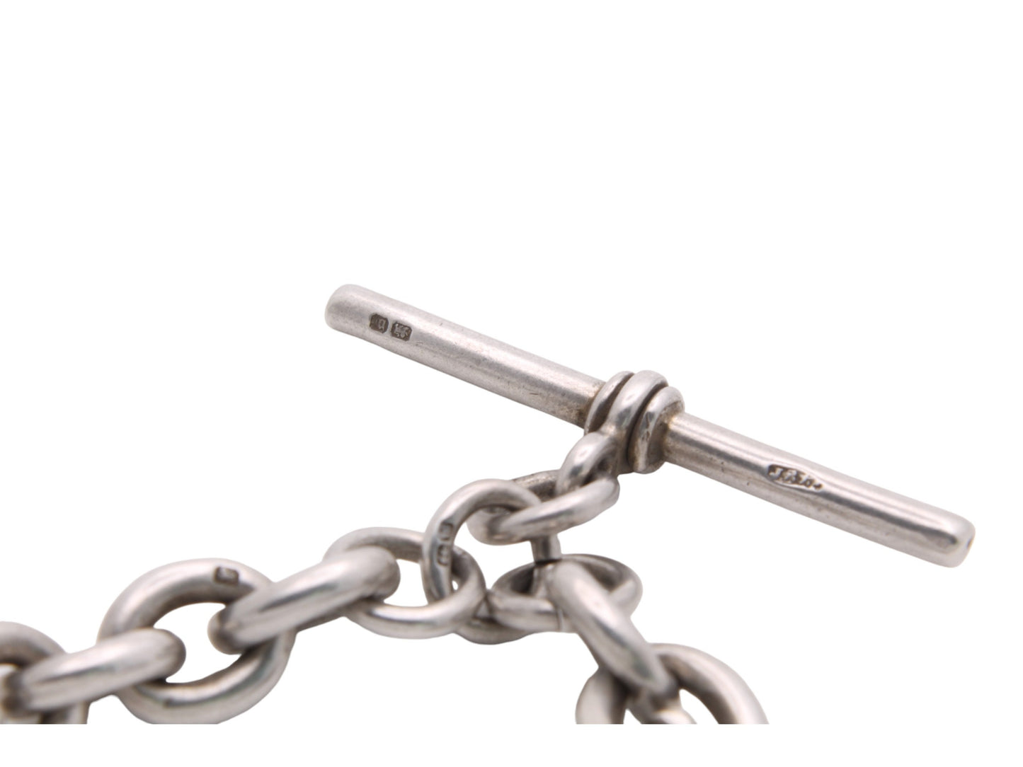 Antique Silver Fancy Twisted Trombone Link Watch Chain, 81g