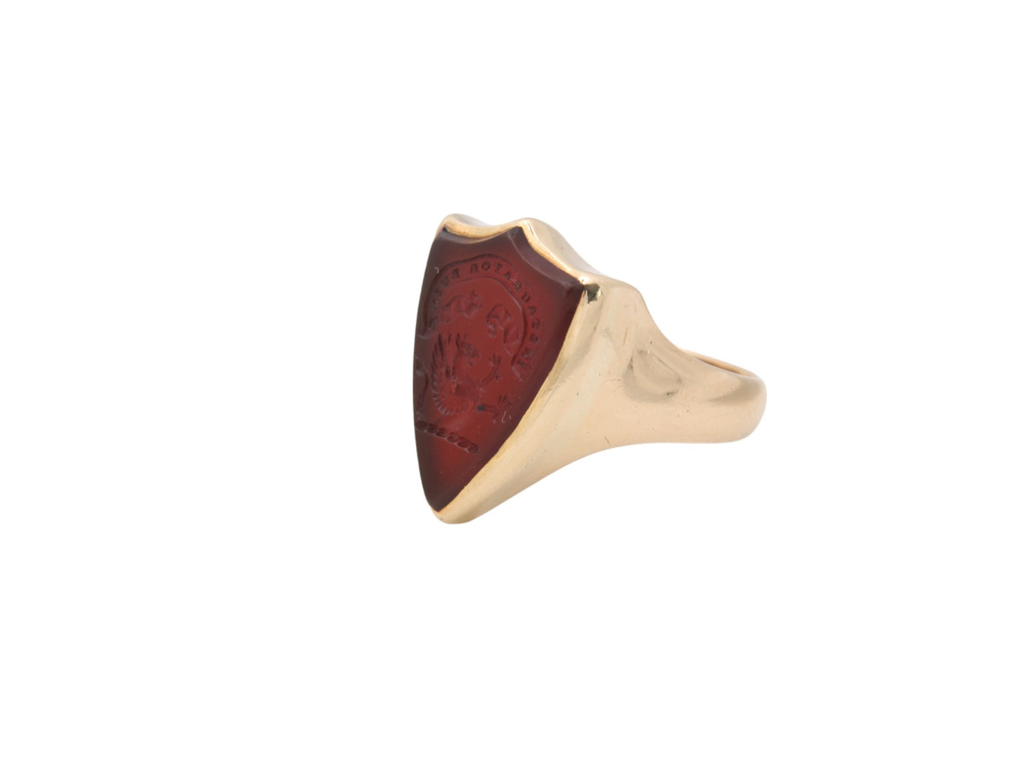 Antique 18ct Gold Carnelian Intaglio Shield Griffin Signet Ring
