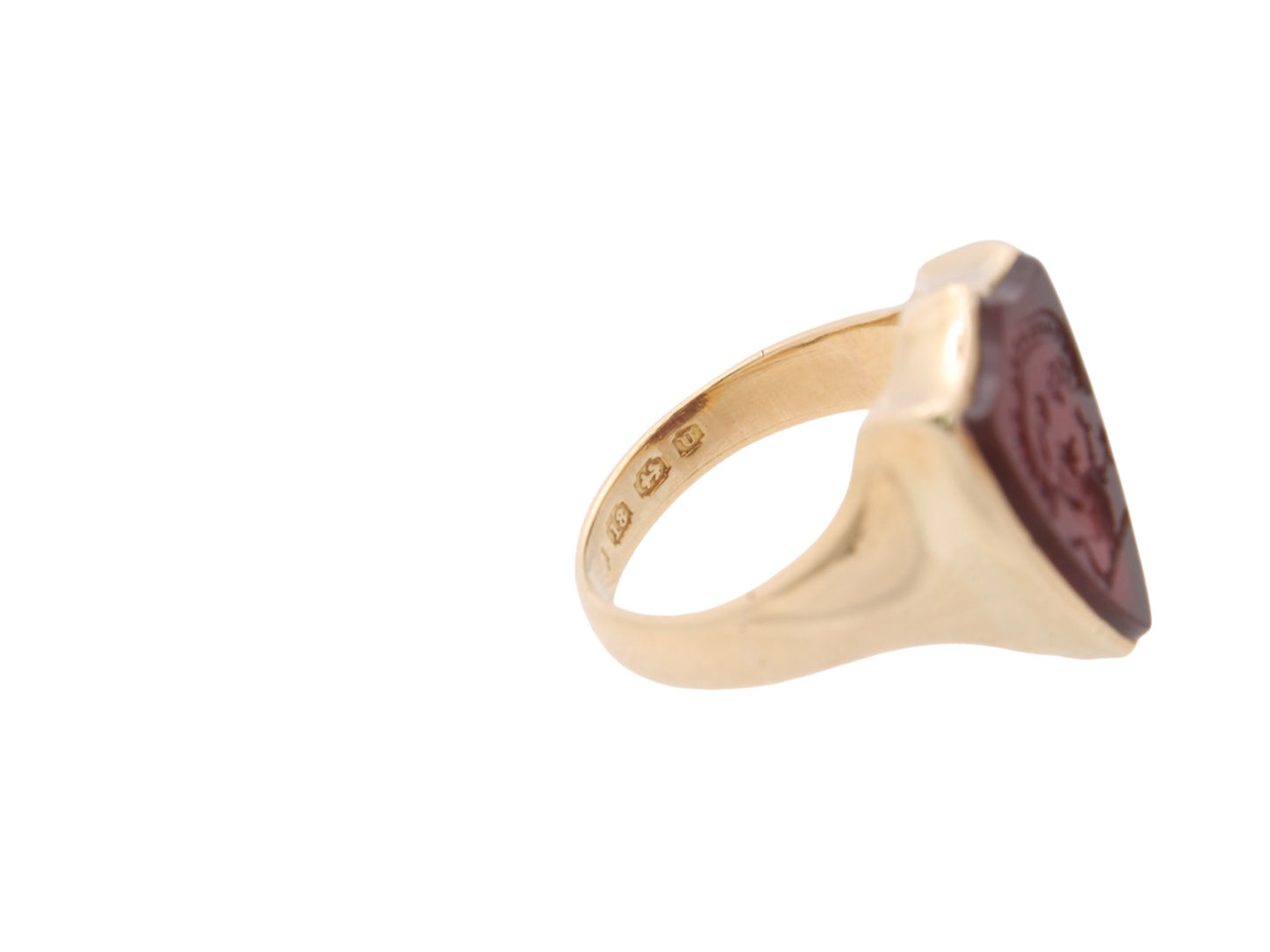Antique 18ct Gold Carnelian Intaglio Shield Griffin Signet Ring