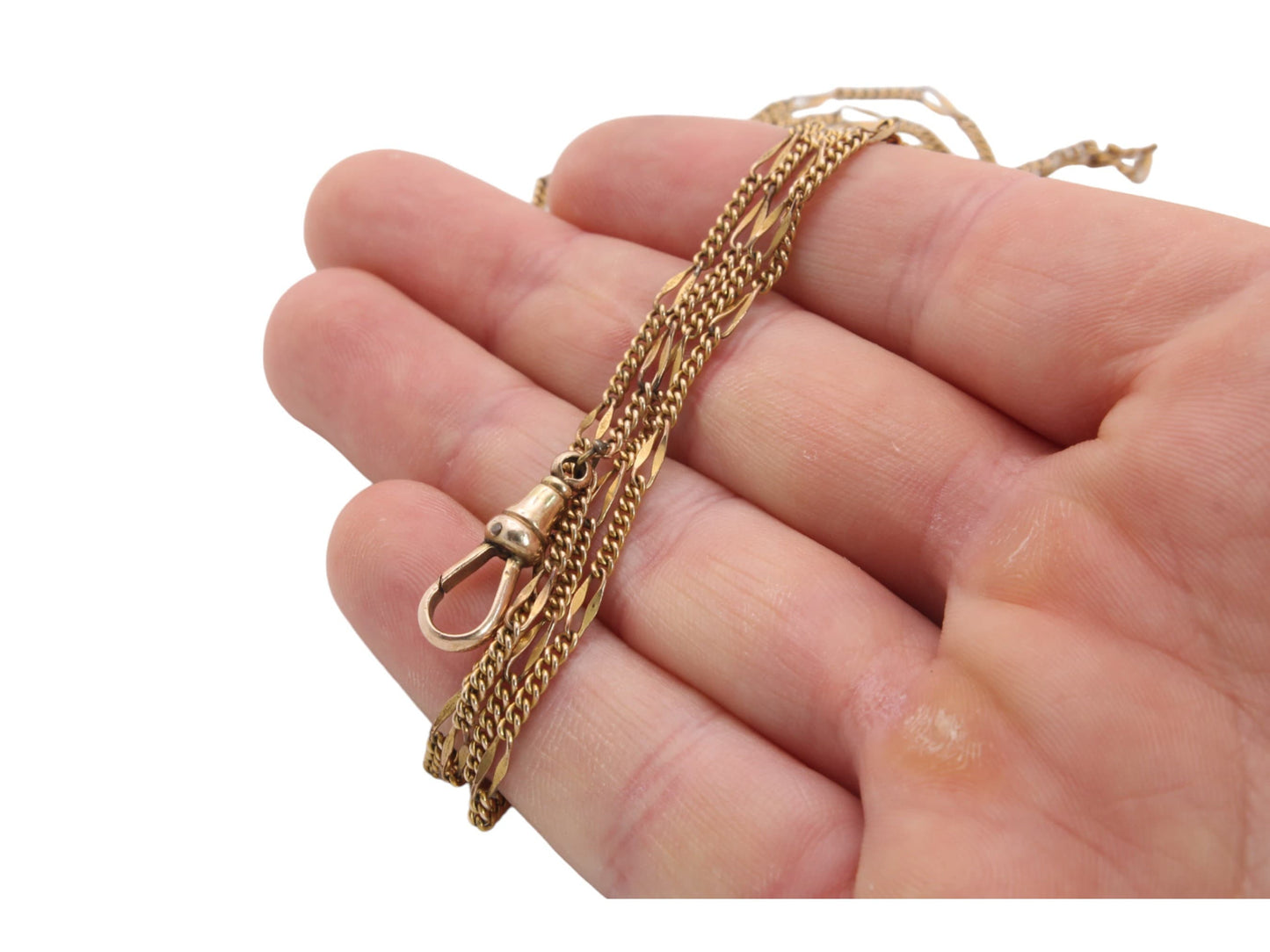 Antique 9ct Rolled Gold Fancy Link Long Guard Necklace 54"