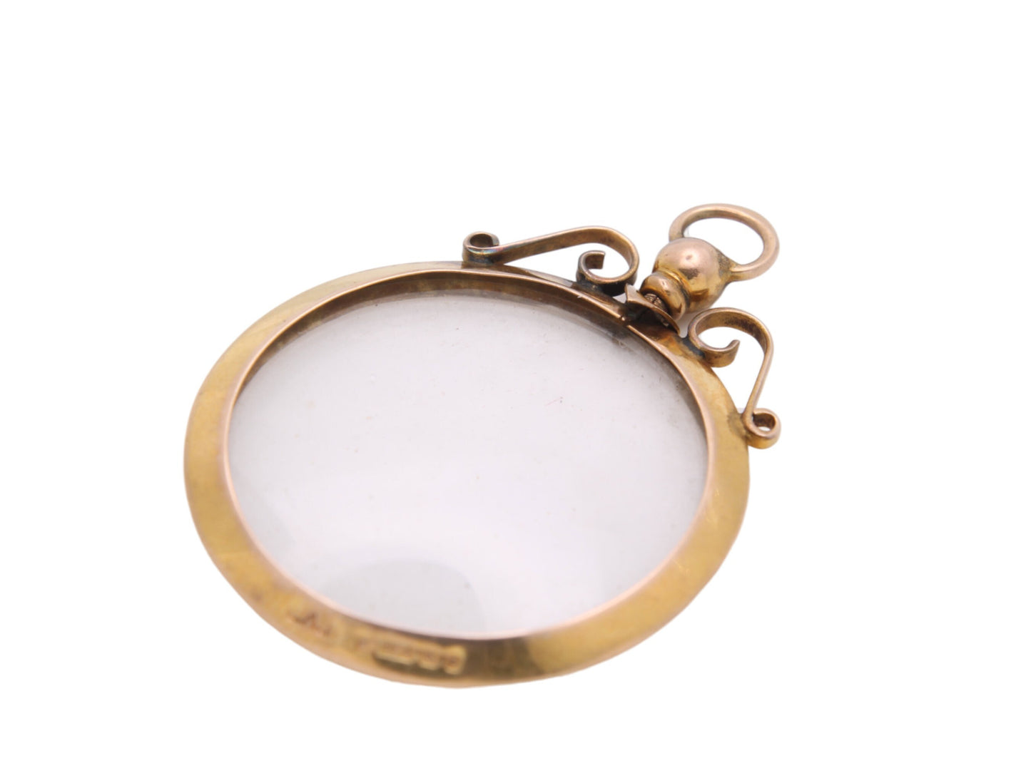 Antique 9ct Gold Glass Photo Locket Pendant