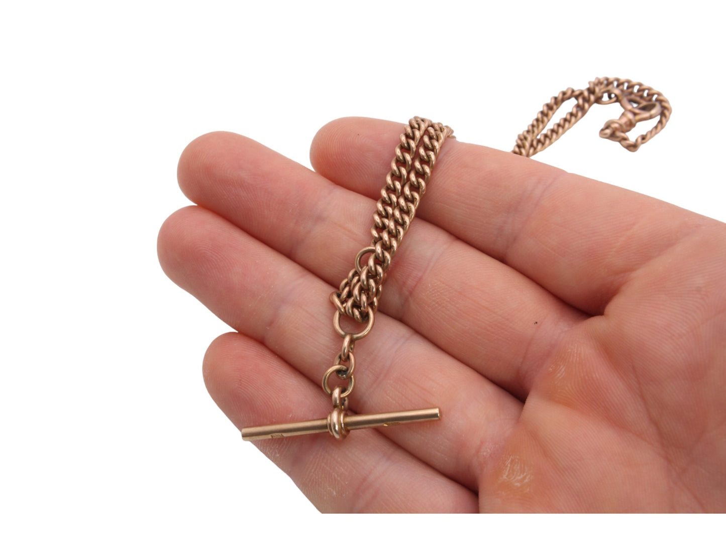 Antique 9ct Rose Gold Double Albert Watch Chain Necklace, 14.75"