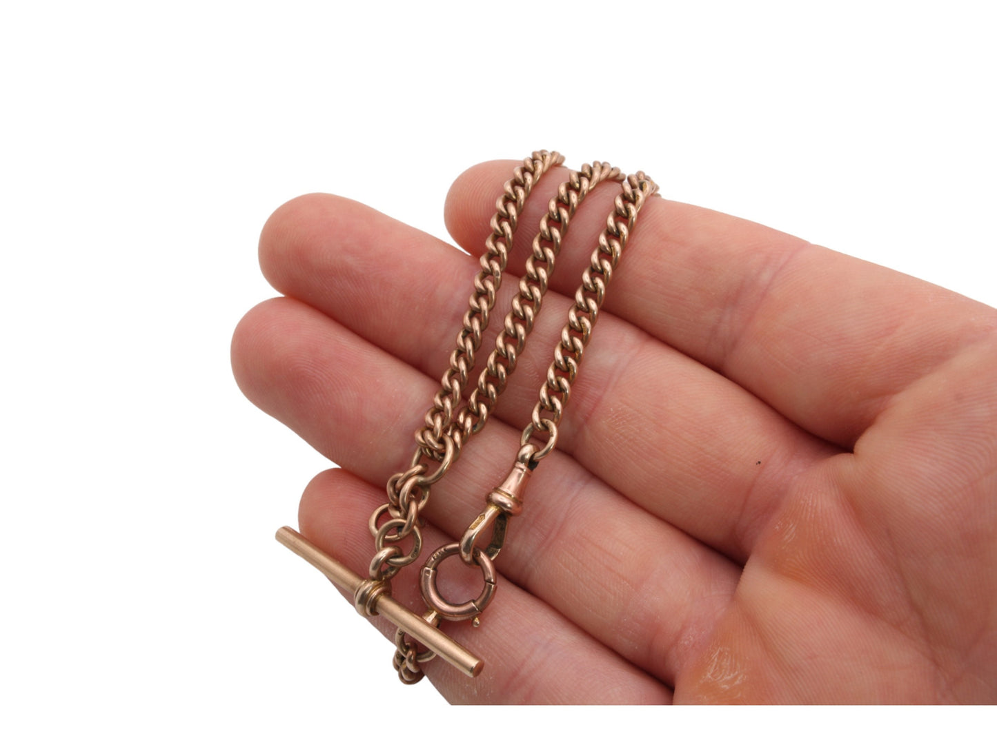 Antique 9ct Rose Gold Double Albert Watch Chain Necklace, 14.75"