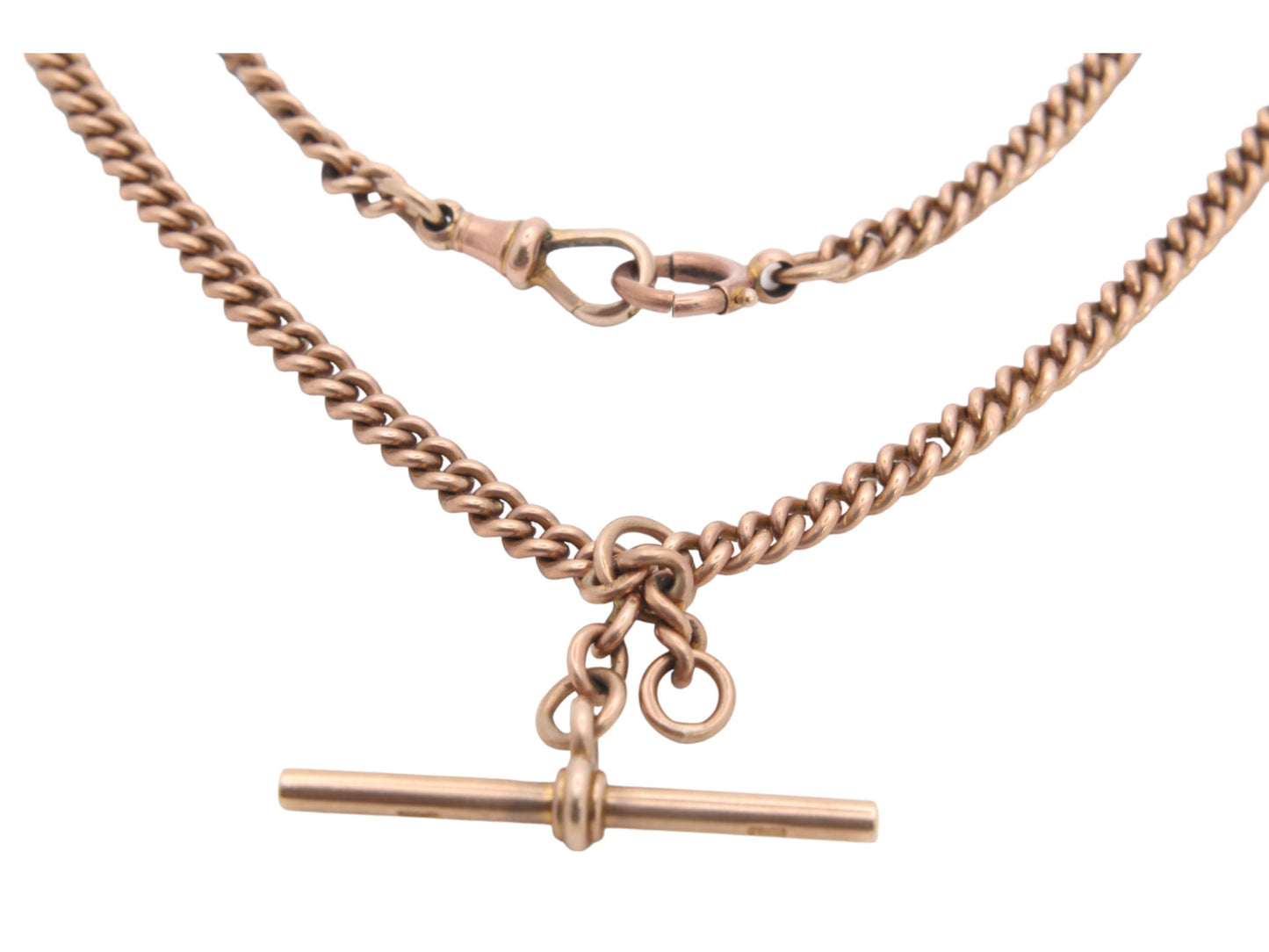 Antique-9ct-Rose-Gold-Double-Albert-Watch-Chain-Necklace,-14.75"
