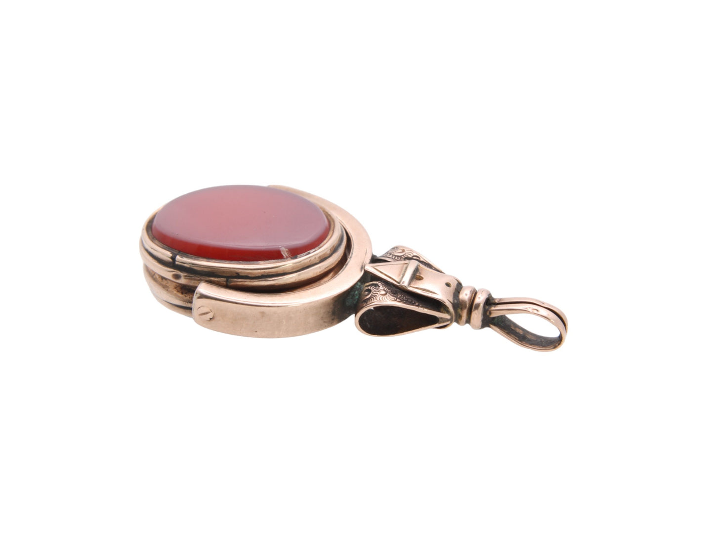 Antique 10ct Gold Bloodstone & Lilac Carnelian Buckle Spinner Pendant