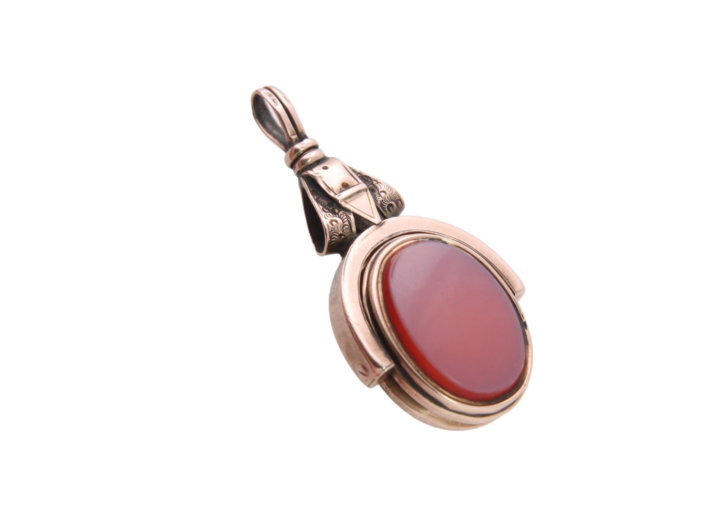 Antique 10ct Gold Bloodstone & Lilac Carnelian Buckle Spinner Pendant