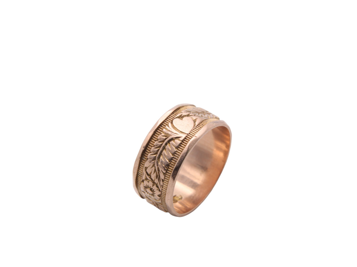 Antique 9ct Gold Heart, Forget Me-Not Chased Ring