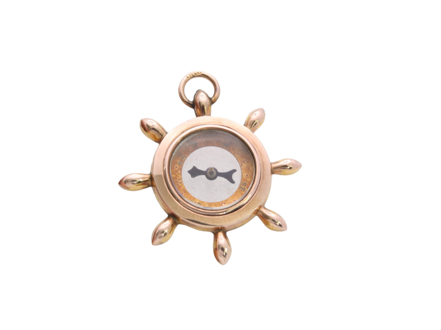 Antique-9ct-Gold-Ships-Wheel-Nautical-Compass-Pendant