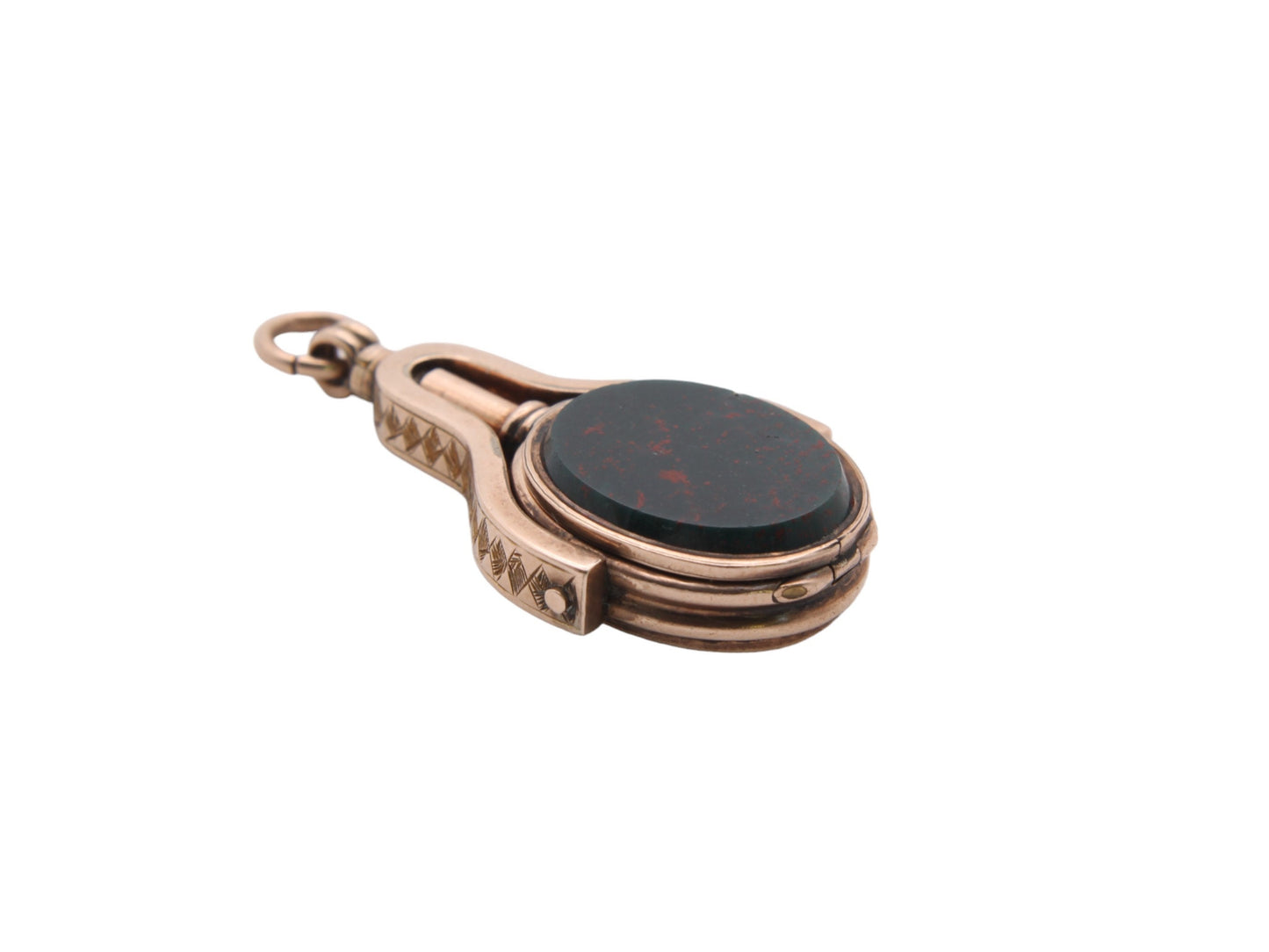 Antique 9ct Gold Bloodstone Lilac Agate Watch Key Pendant With Hidden Locket