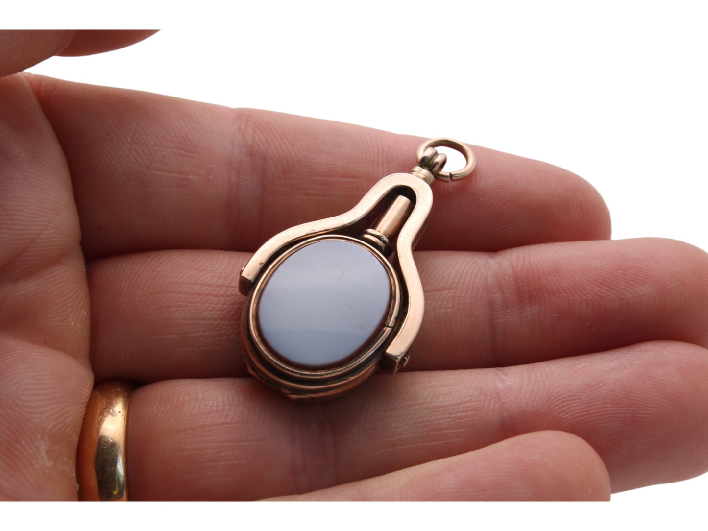 Antique 9ct Gold Bloodstone Lilac Agate Watch Key Pendant With Hidden Locket