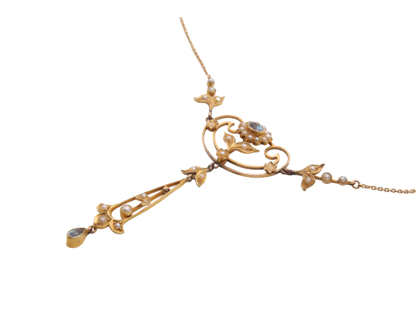 Antique 15ct Gold Topaz & Pearl Necklace Pendant