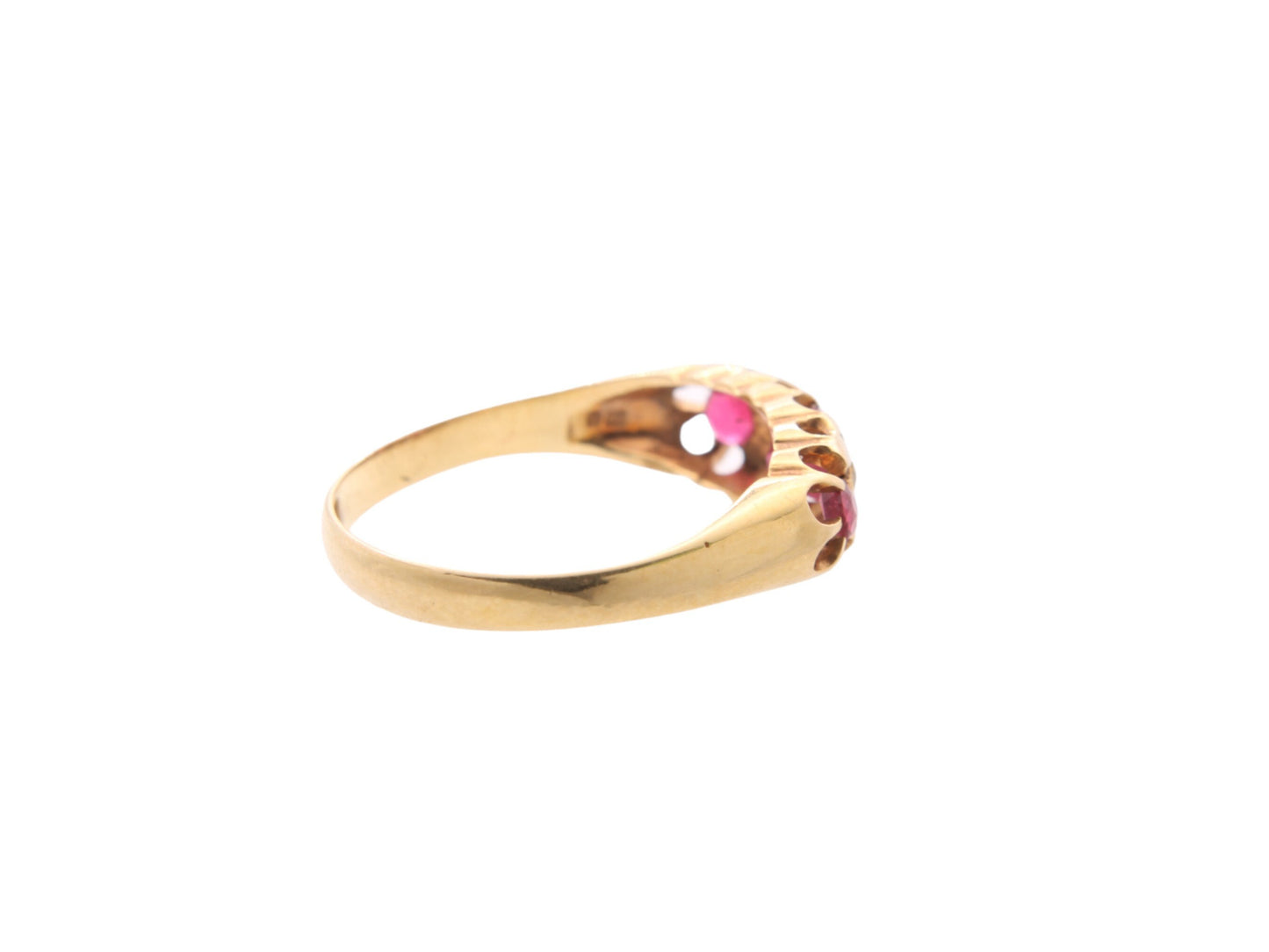 Antique 18ct Gold, Diamond & Ruby Gypsy Boat Ring 0.36ctw