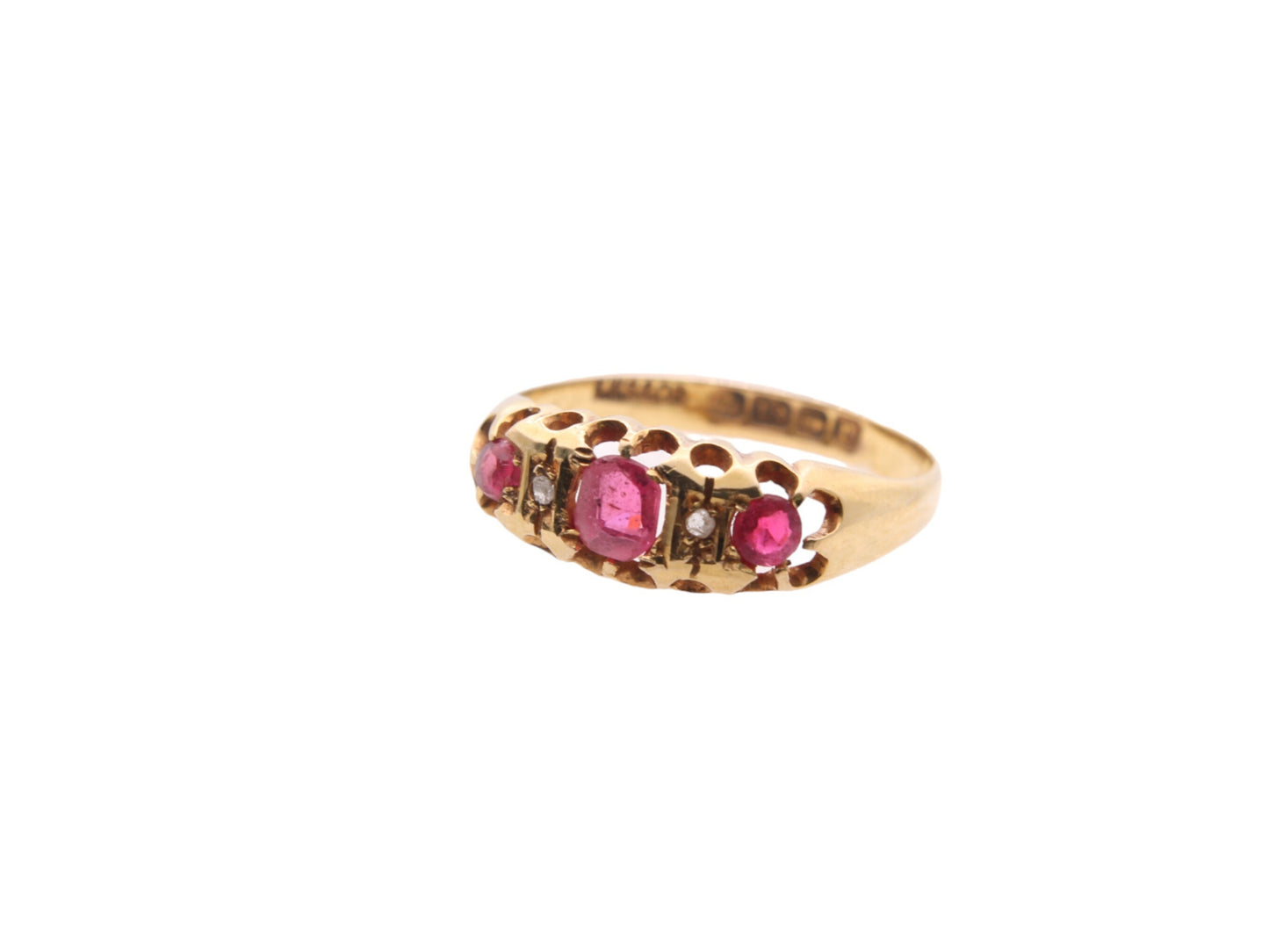 Antique 18ct Gold, Diamond & Ruby Gypsy Boat Ring 0.36ctw