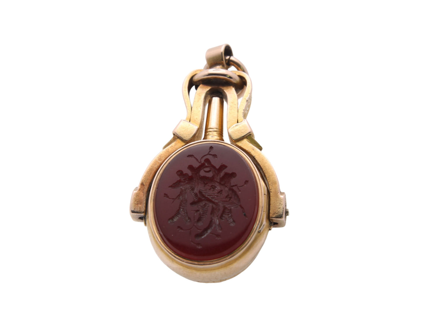 Antique 15ct Gold Carnelian Bloodstone Intaglio Watch Key, Hidden Locket