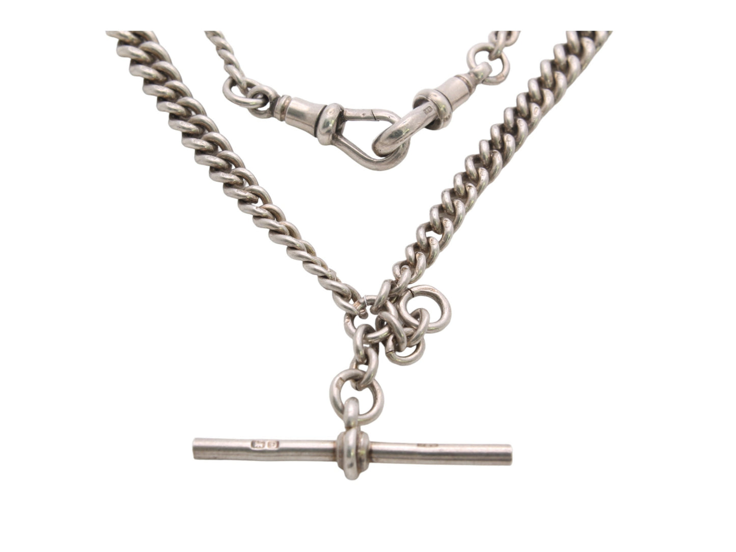 Antique Sterling Silver Double Albert Graduated Chain, 13.25"