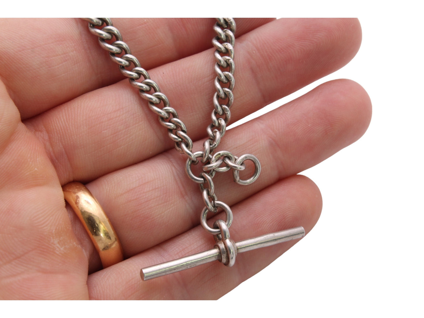 Antique Sterling Silver Double Albert Graduated Chain, 13.25"