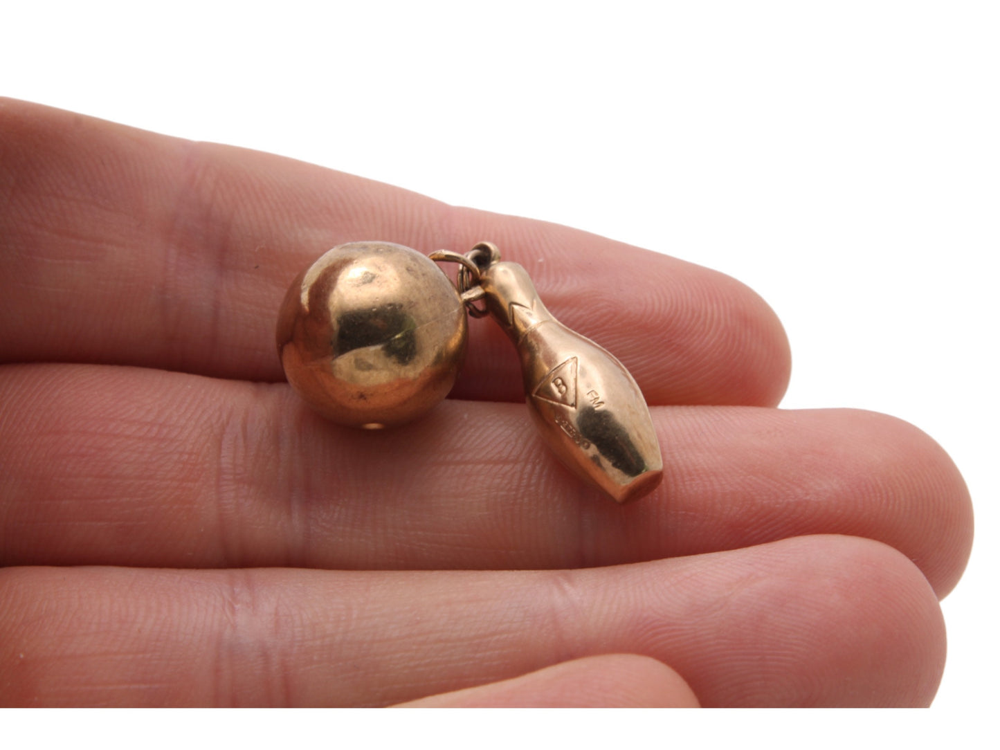 Vintage 9ct Gold Bowling Ball & Pin Charm