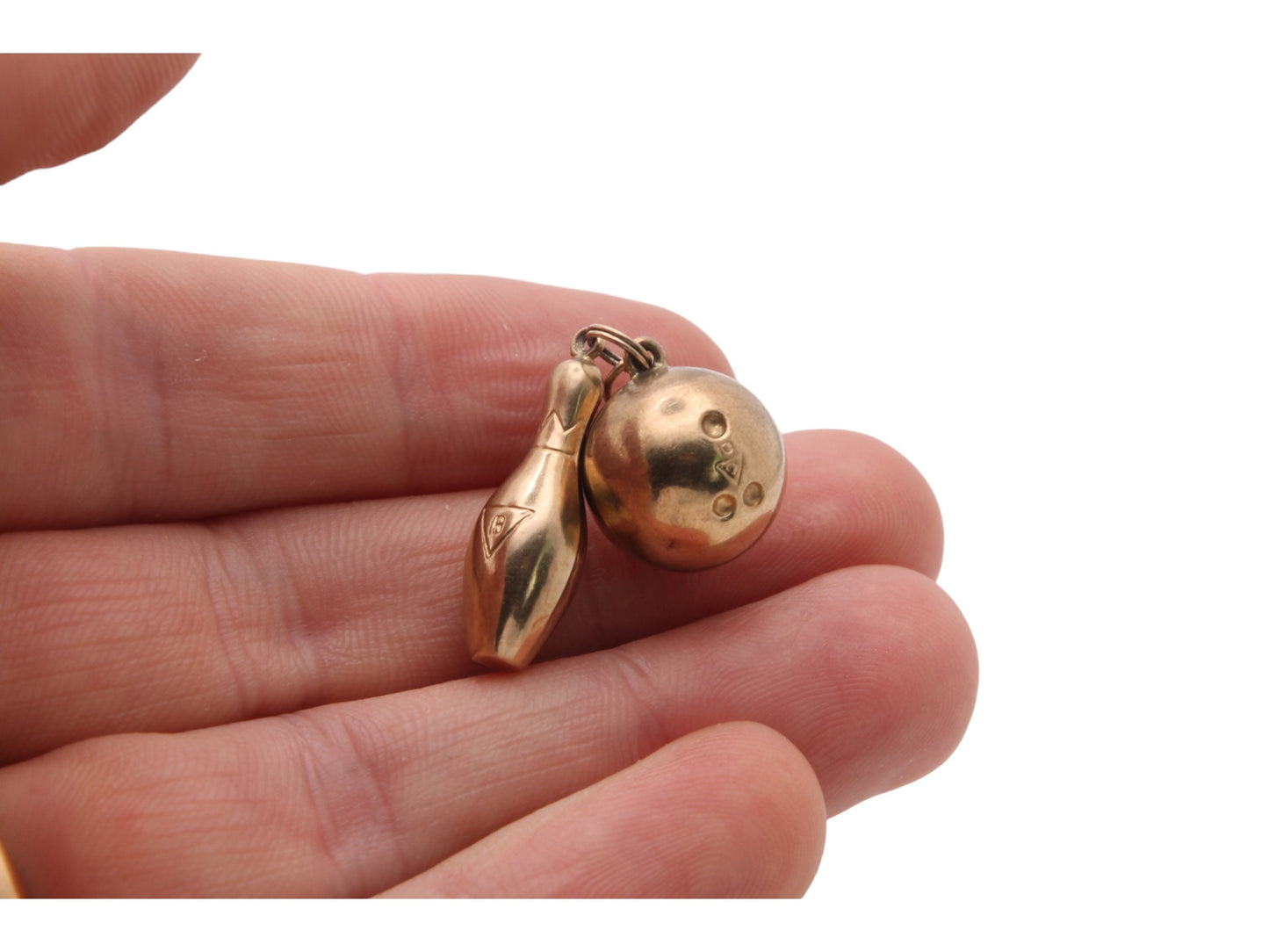 Vintage 9ct Gold Bowling Ball & Pin Charm
