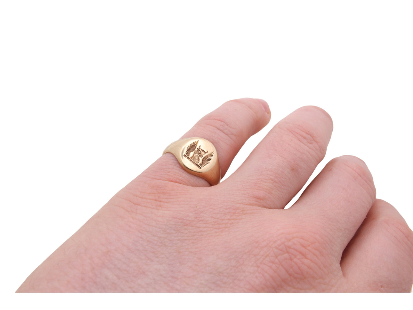 Vintage 9ct Yellow Gold Intaglio Signet Ring Bulls Head Crest