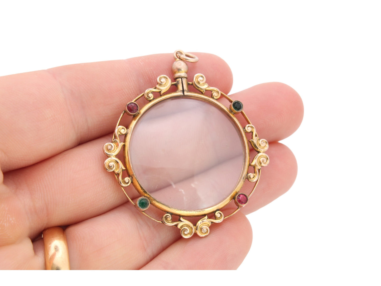 Antique Edwardian 9ct Rolled Gold Open Face Glass Locket Pendant