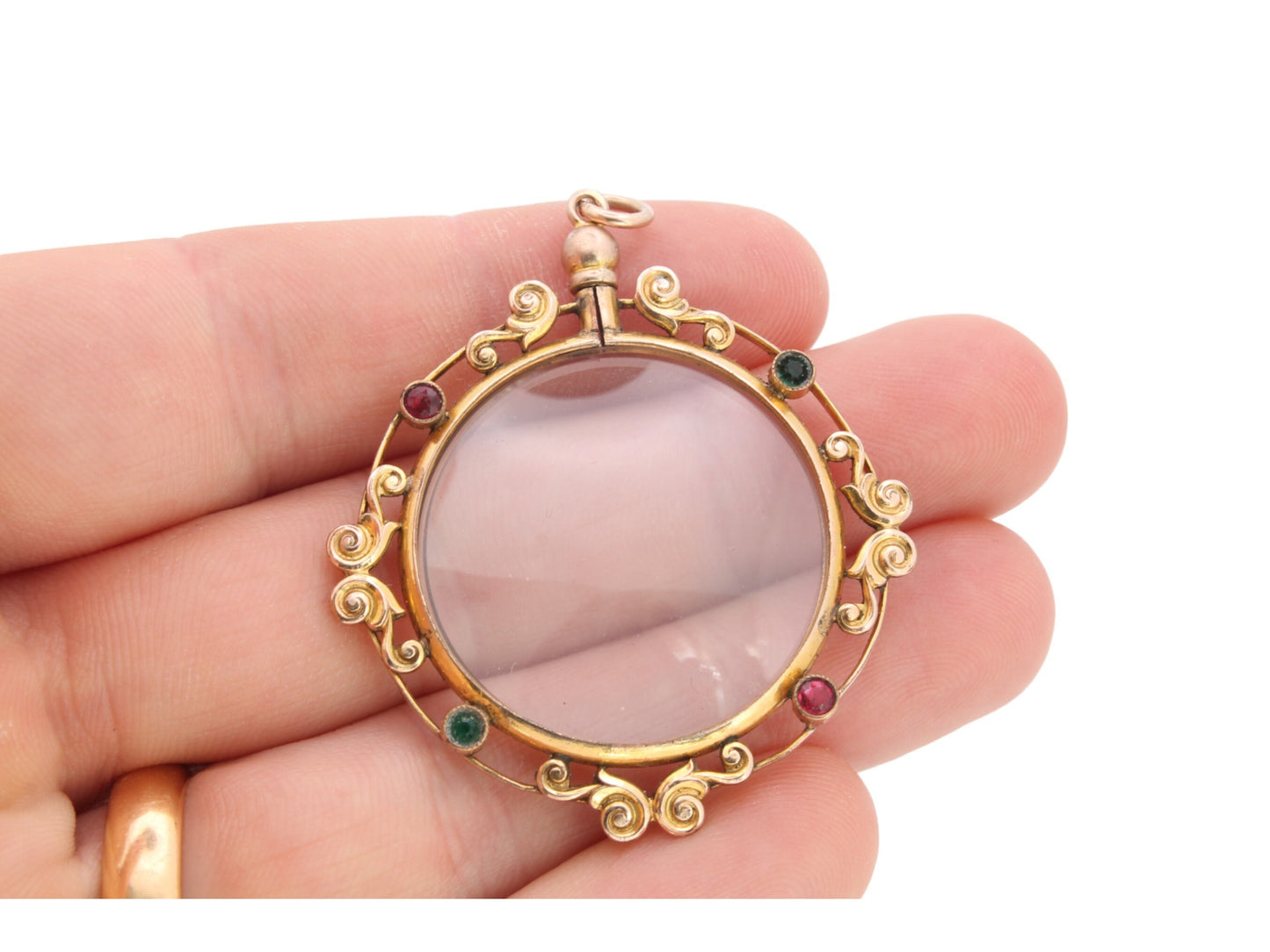 Antique Edwardian 9ct Rolled Gold Open Face Glass Locket Pendant