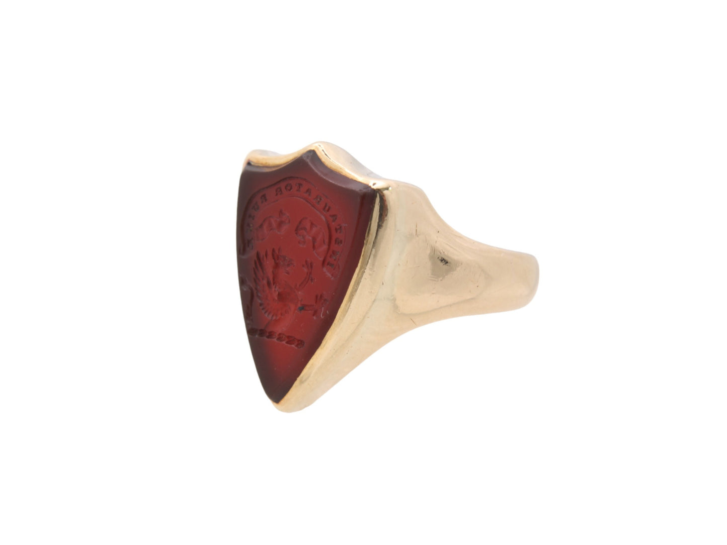 Antique-18ct-Gold-Carnelian-Intaglio-Shield-Griffin-Signet-Ring