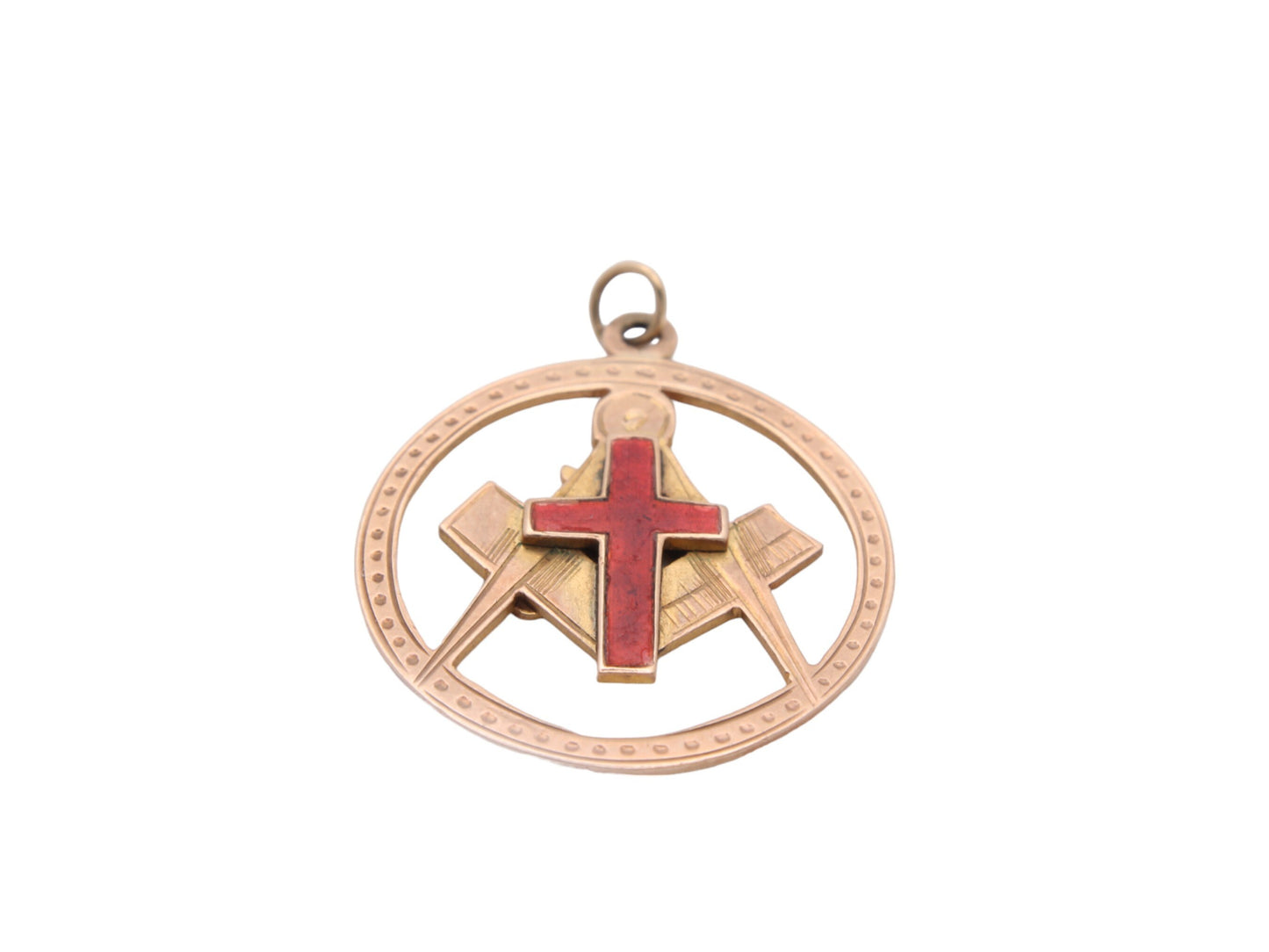 Antique-9ct-Gold-Masonic-Pendant-With-Red-Enamel-Cross