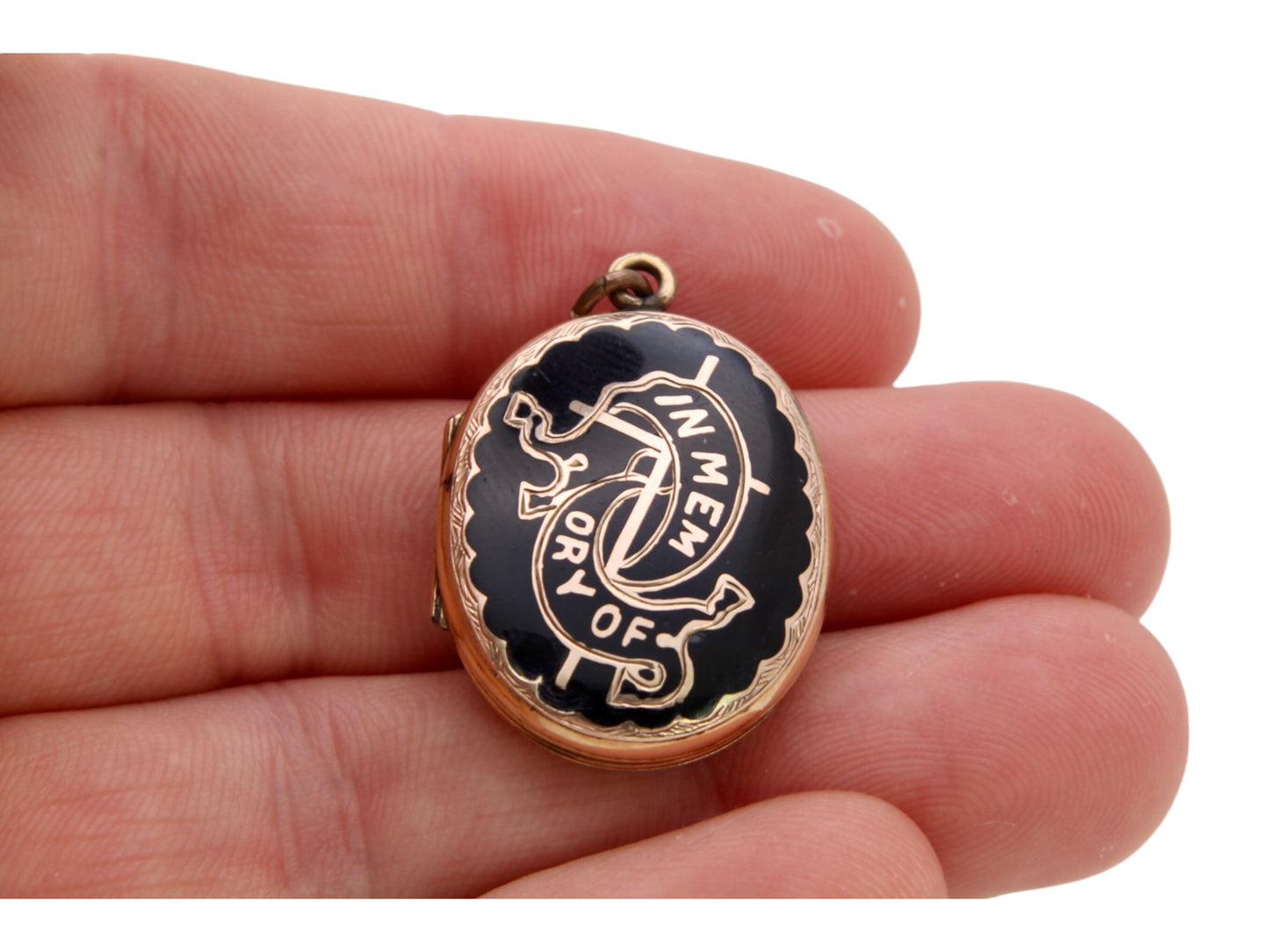 Antique 9ct Gold Black Enamel "In Memory Of" Locket c.1860