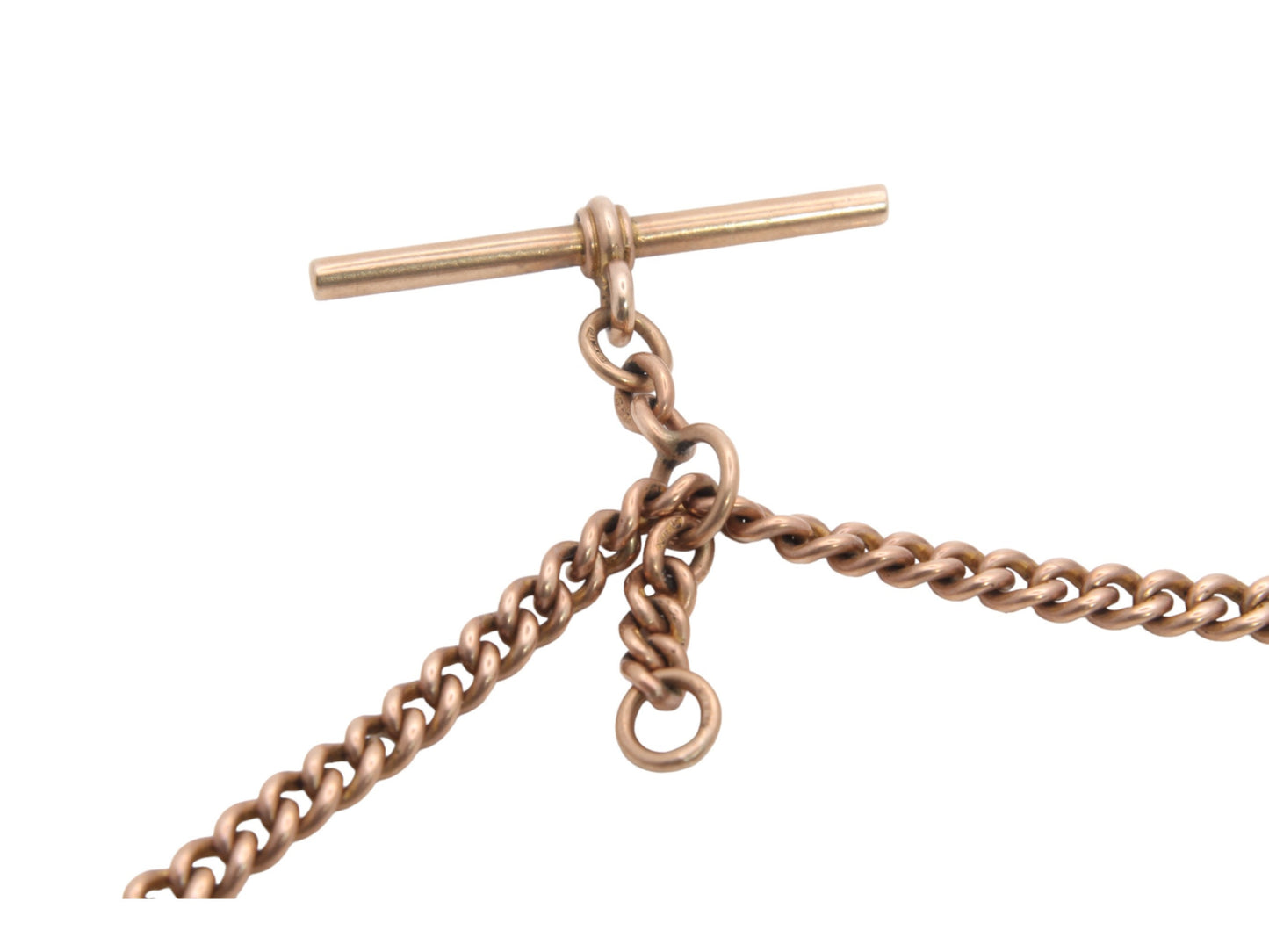 Antique 9ct Rose Gold Double Albert Watch Chain Necklace, 14.75"