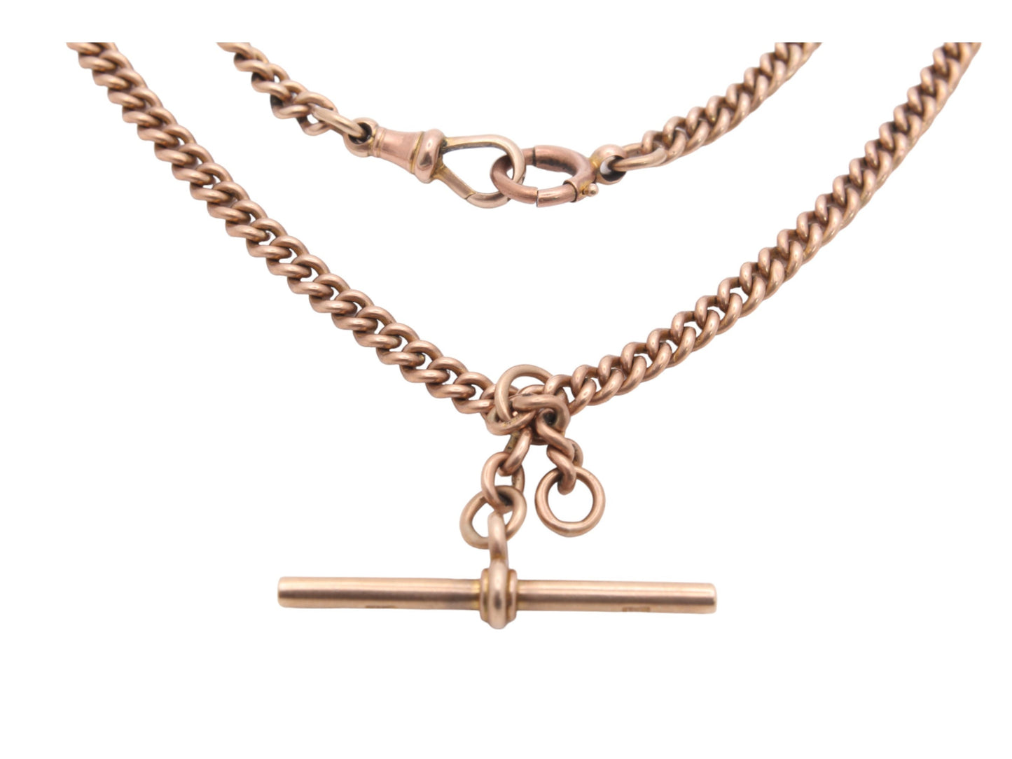 Antique 9ct Rose Gold Double Albert Watch Chain Necklace, 14.75"