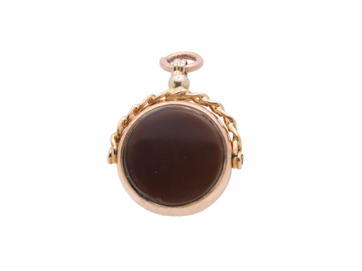 Antique 9ct Rose Gold Carnelian Forget Me Not Spinner Pendant