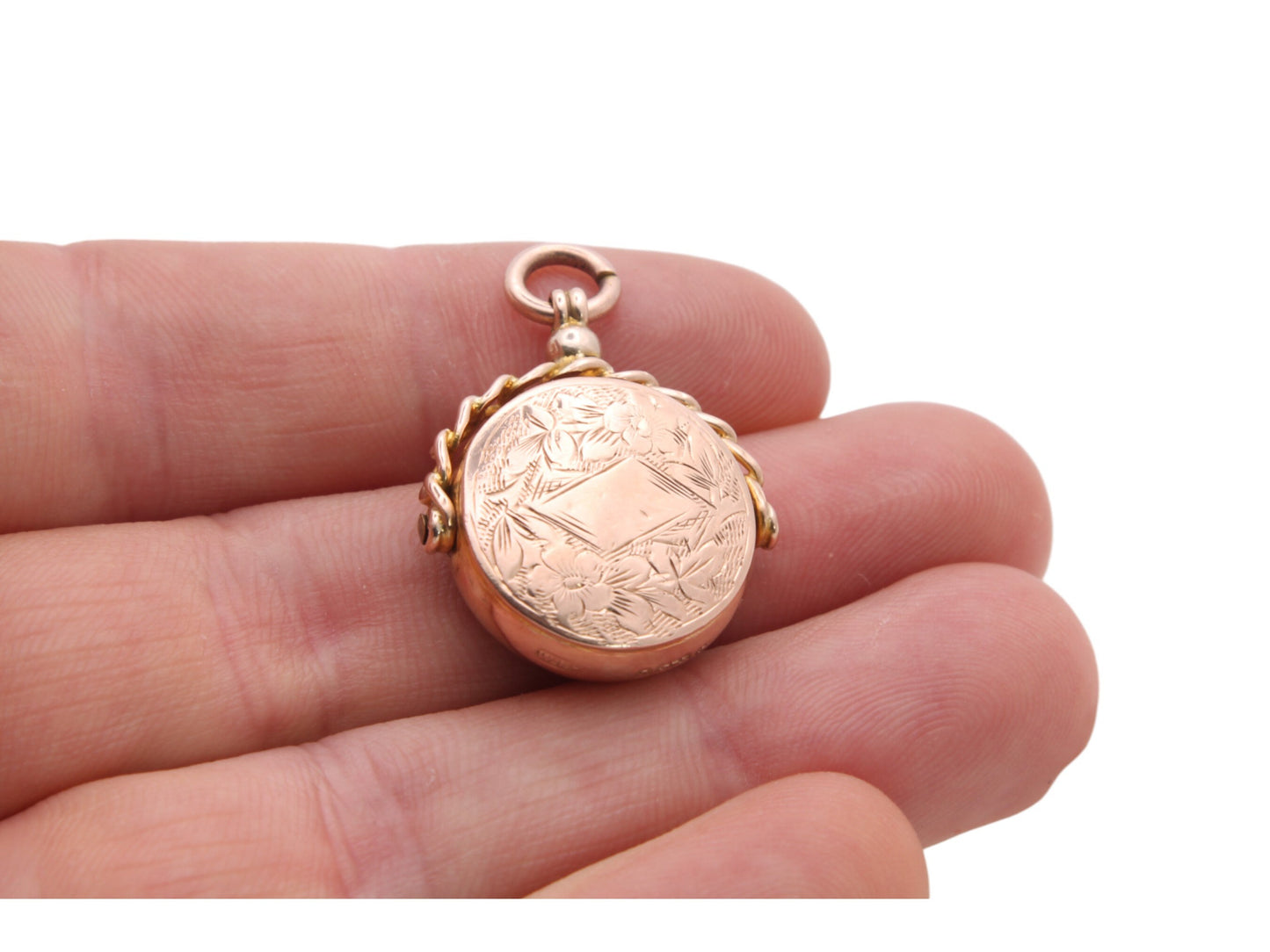 Antique 9ct Rose Gold Carnelian Forget Me Not Spinner Pendant