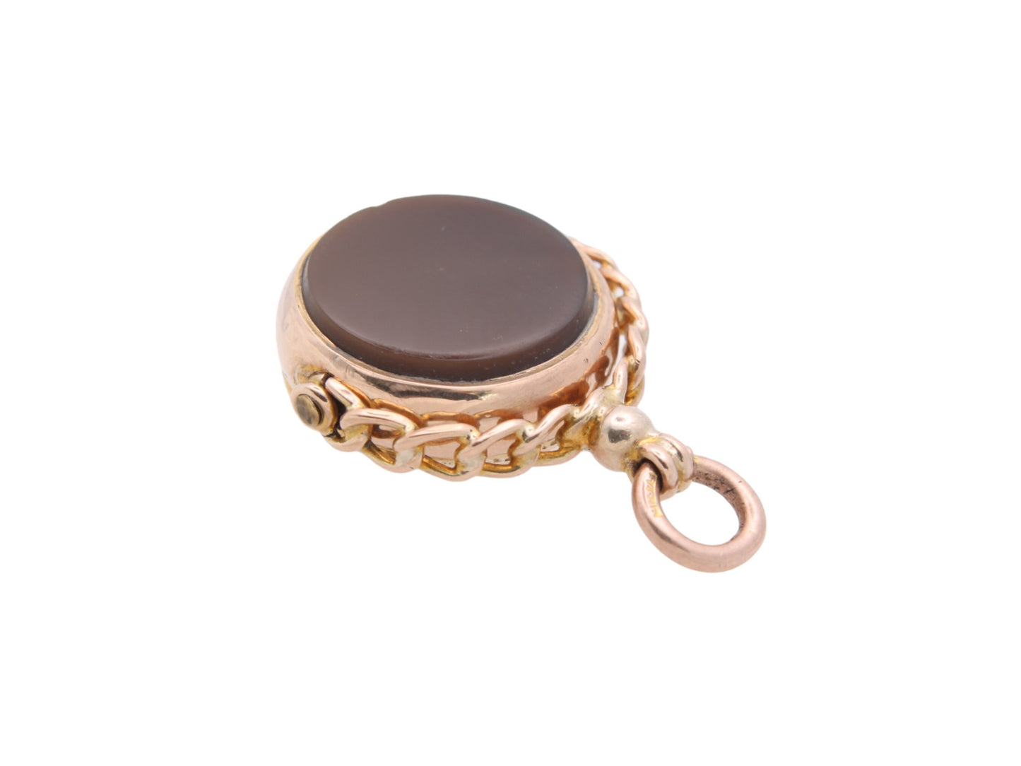 Antique 9ct Rose Gold Carnelian Forget Me Not Spinner Pendant