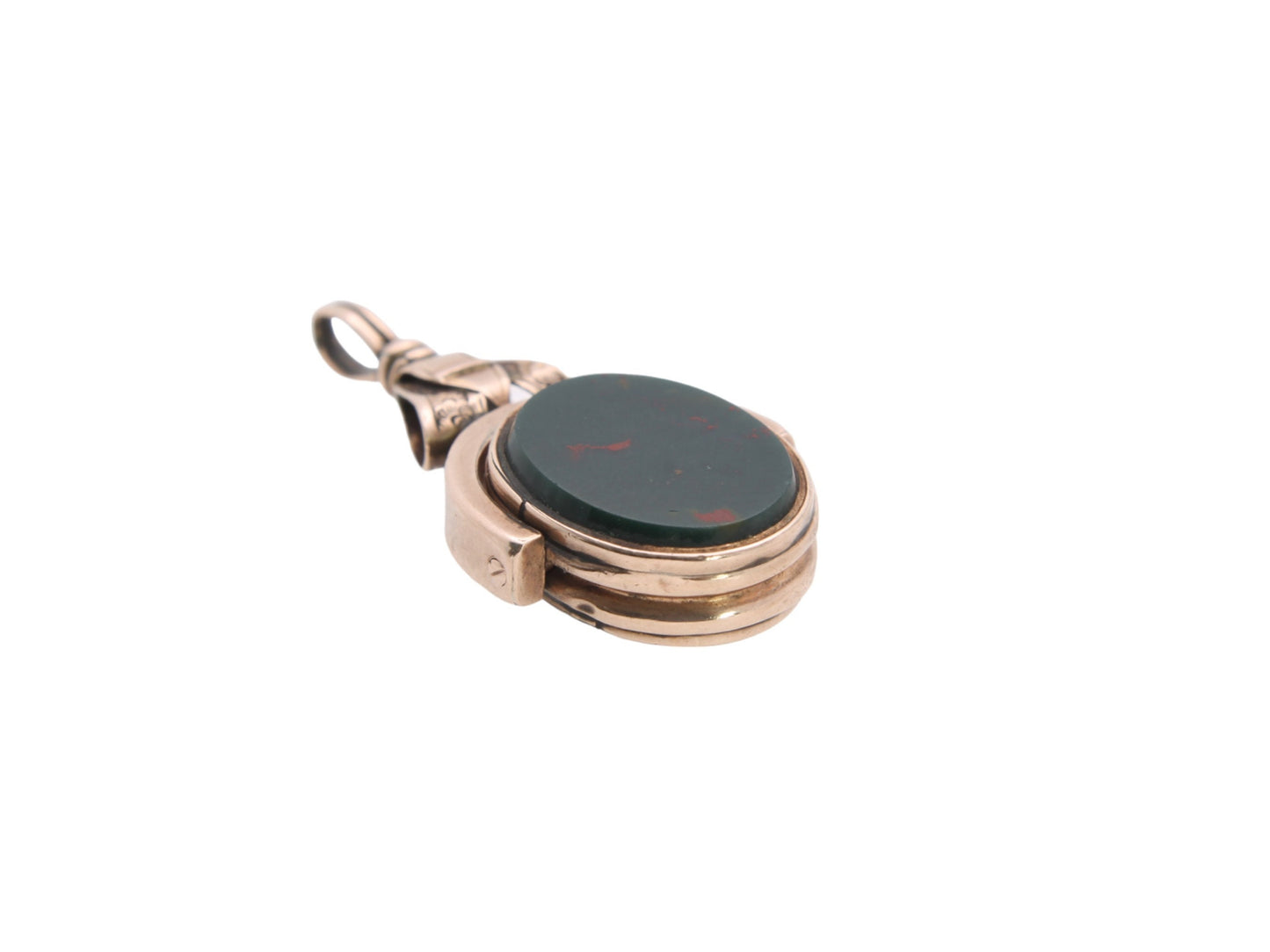 Antique 10ct Gold Bloodstone & Lilac Carnelian Buckle Spinner Pendant