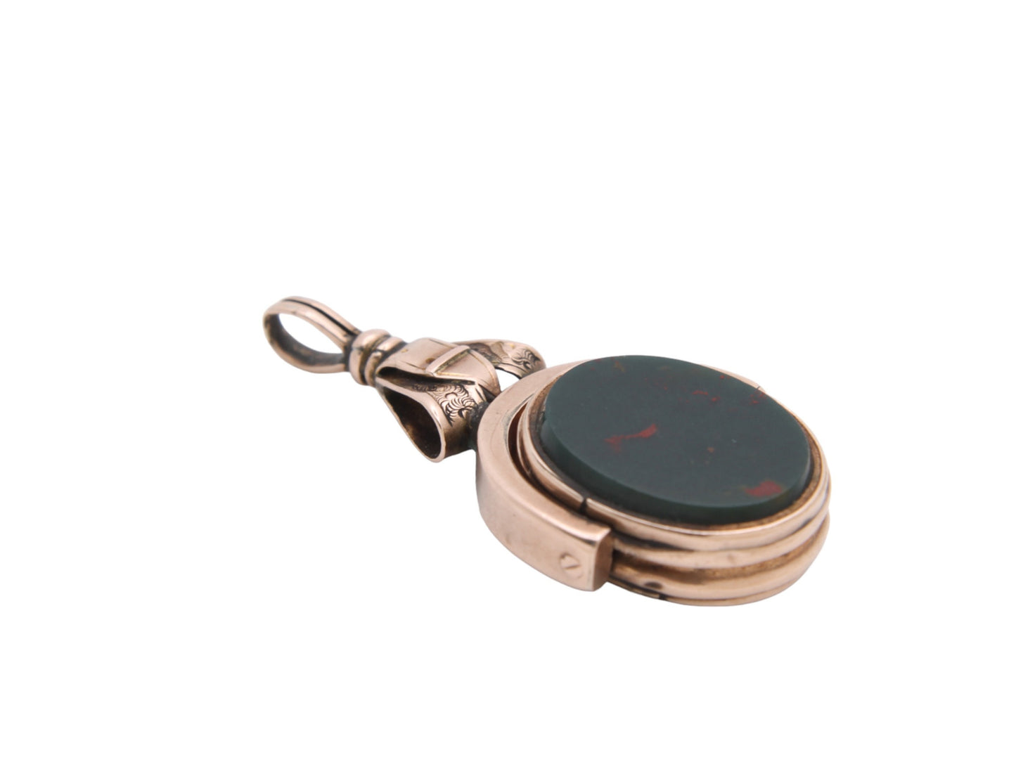 Antique 10ct Gold Bloodstone & Lilac Carnelian Buckle Spinner Pendant
