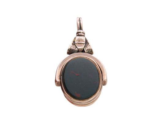 Antique 10ct Gold Bloodstone & Lilac Carnelian Buckle Spinner Pendant