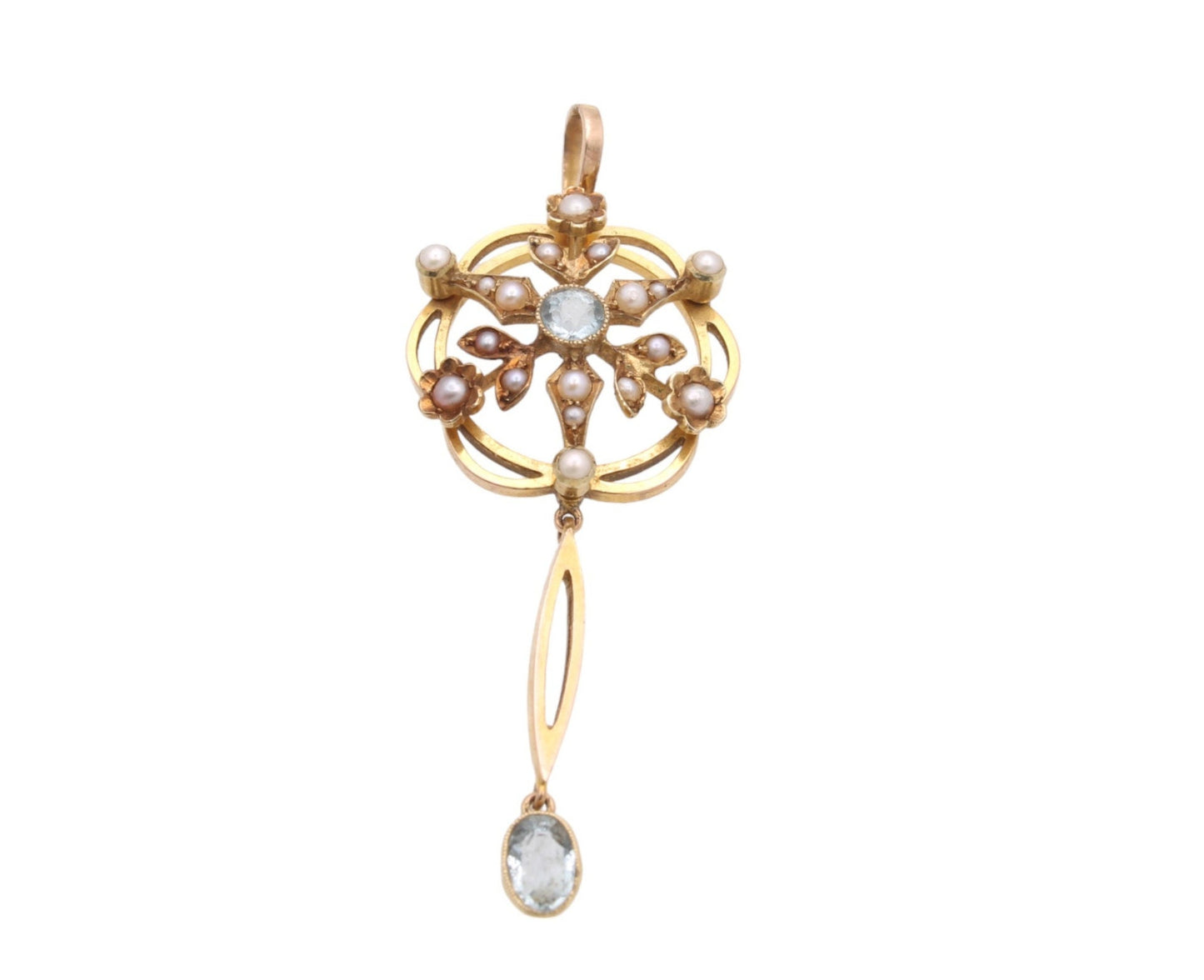 Antique 15ct Gold Aquamarine Pearl Pendant