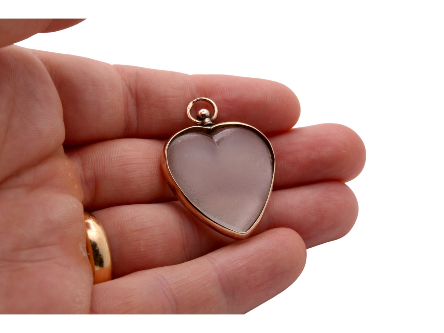Antique 9ct Gold Heart Shaped Open Glass Locket Pendant