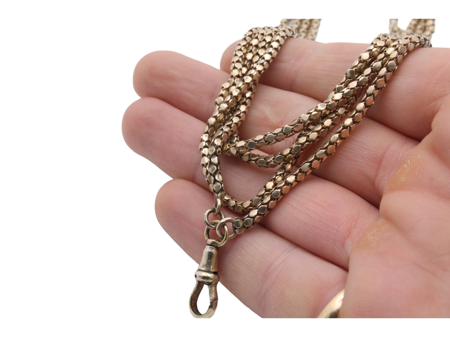 Antique-9ct-Rolled-Gold-Long-Guard-Box-Link-Chain-56"