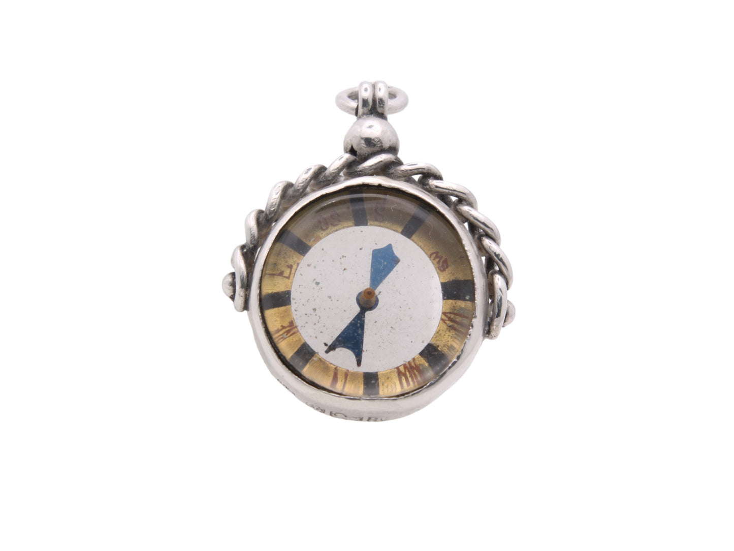 Antique Sterling Silver Compass Pendant Fob