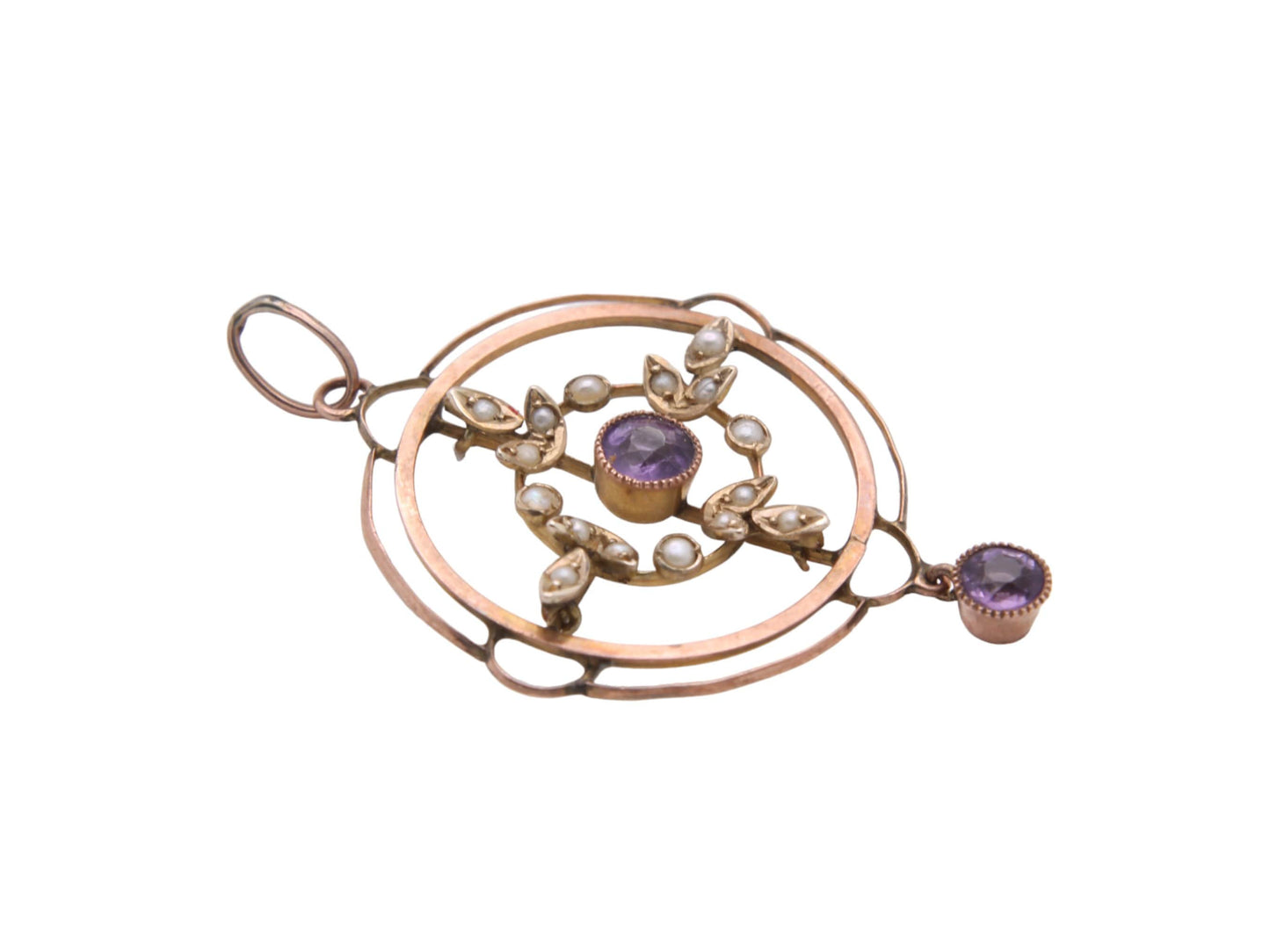 Antique-9ct-Gold-Amethyst-Seed-Pearl-Pendant