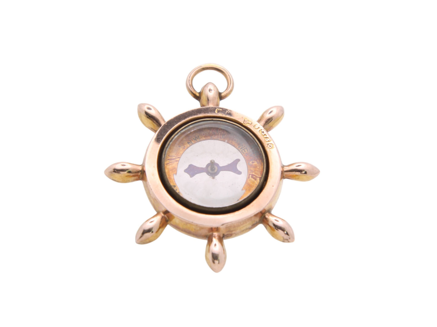 Antique 9ct Gold Ships Wheel Nautical Compass Pendant