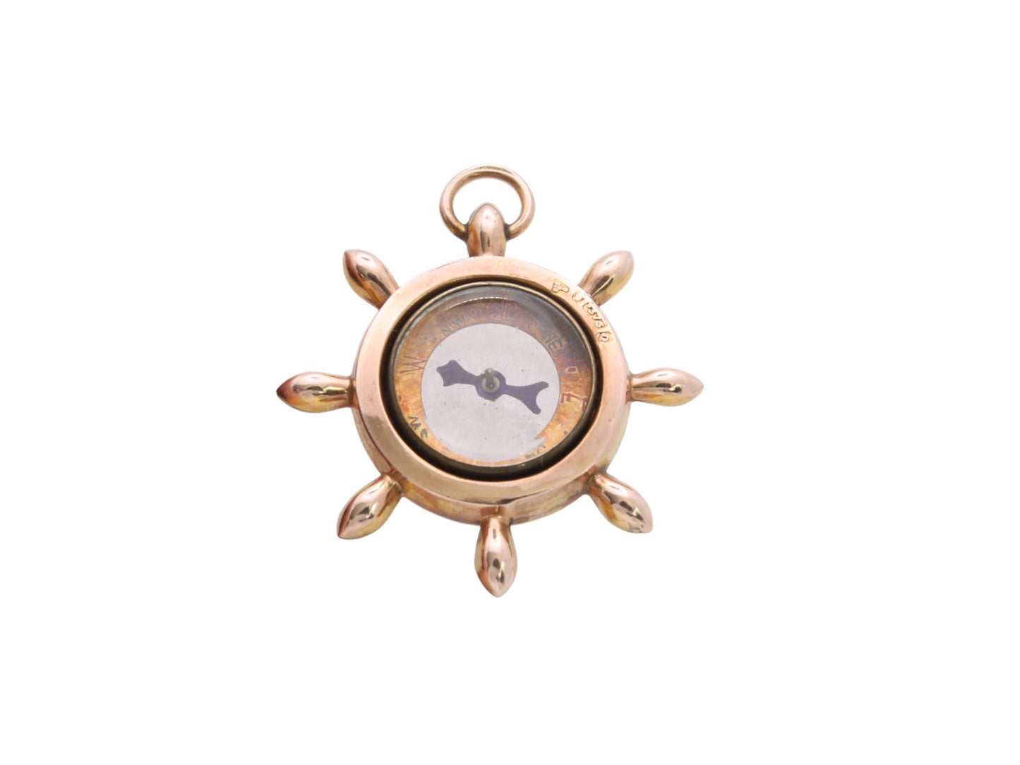 Antique 9ct Gold Ships Wheel Nautical Compass Pendant