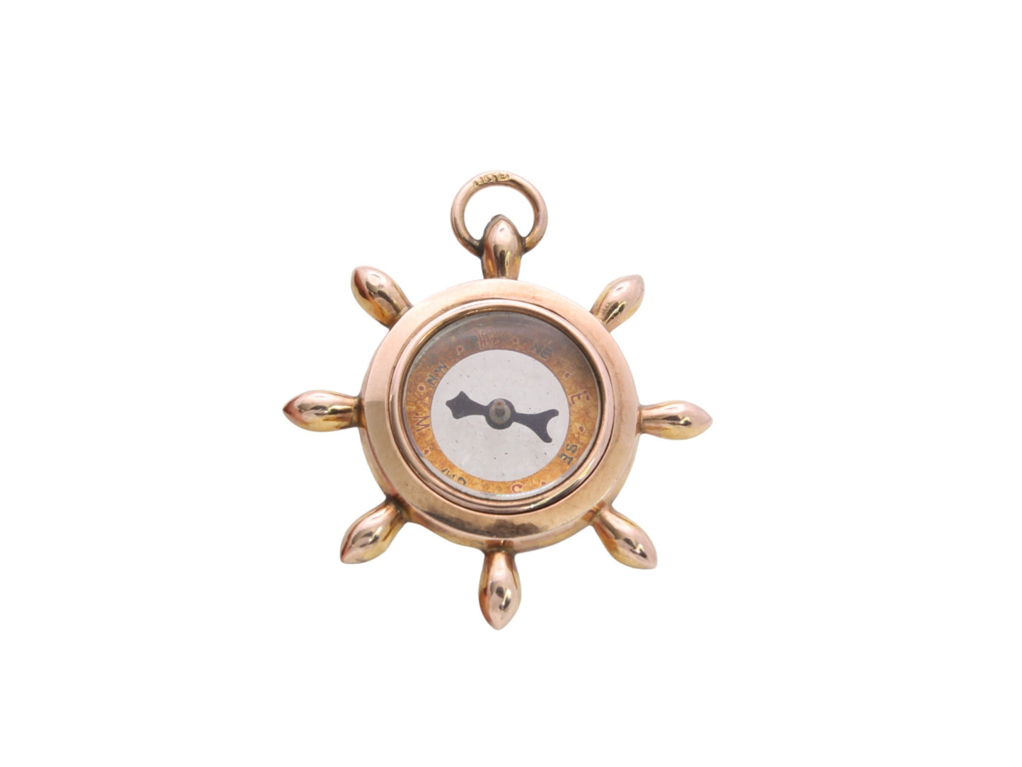 Antique 9ct Gold Ships Wheel Nautical Compass Pendant