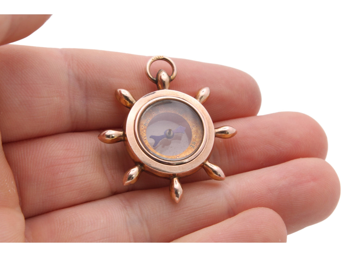 Antique 9ct Gold Ships Wheel Nautical Compass Pendant