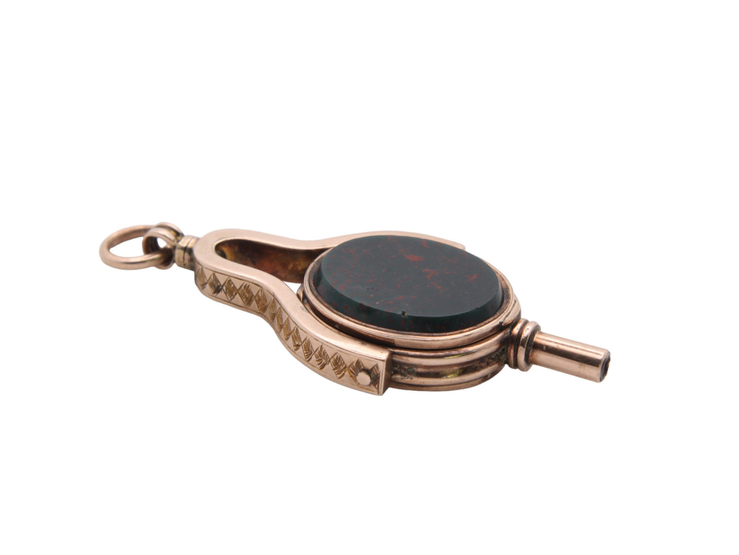 Antique 9ct Gold Bloodstone Lilac Agate Watch Key Pendant With Hidden Locket