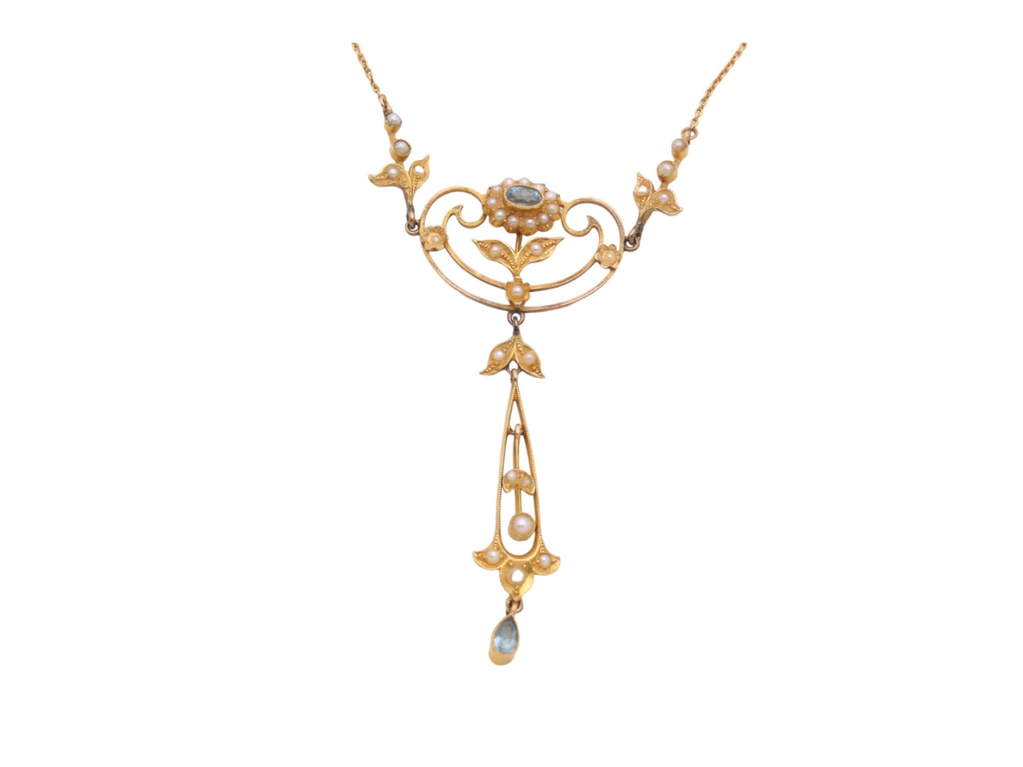 Antique 15ct Gold Topaz & Pearl Necklace Pendant