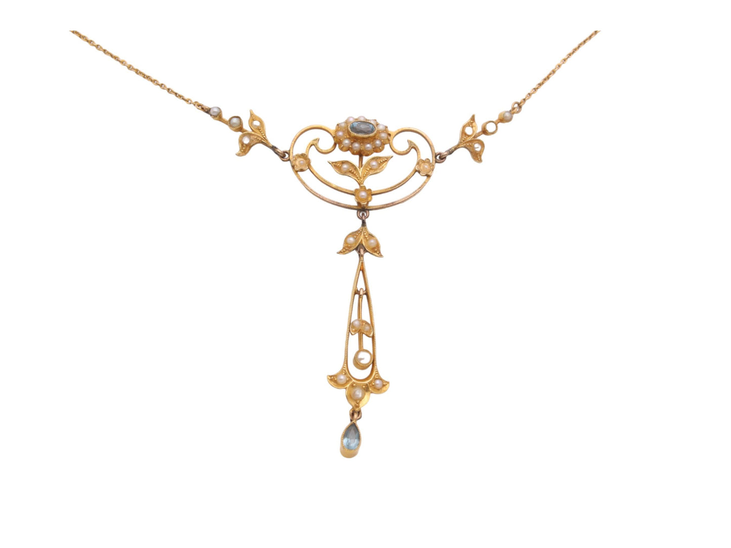 Antique 15ct Gold Topaz & Pearl Necklace Pendant