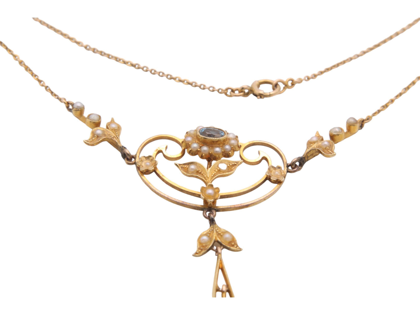 Antique 15ct Gold Topaz & Pearl Necklace Pendant