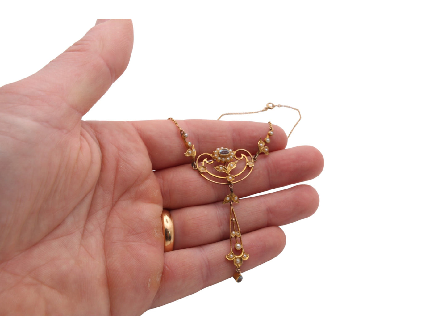 Antique 15ct Gold Topaz & Pearl Necklace Pendant